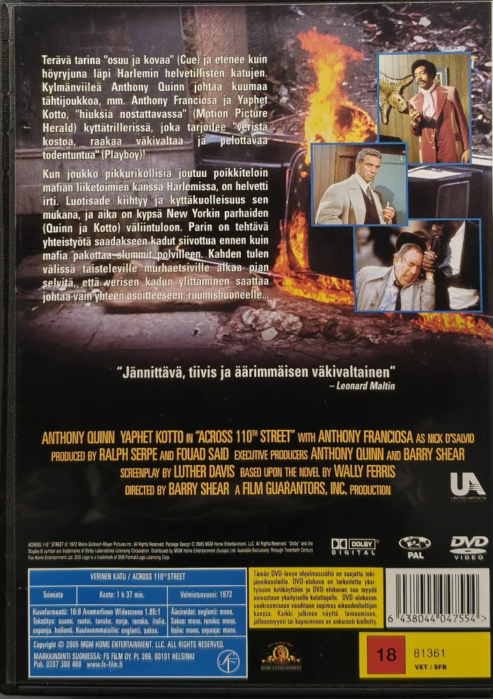 DVD) Anthony Quinn: Verinen katu - Across 110th street (1972)