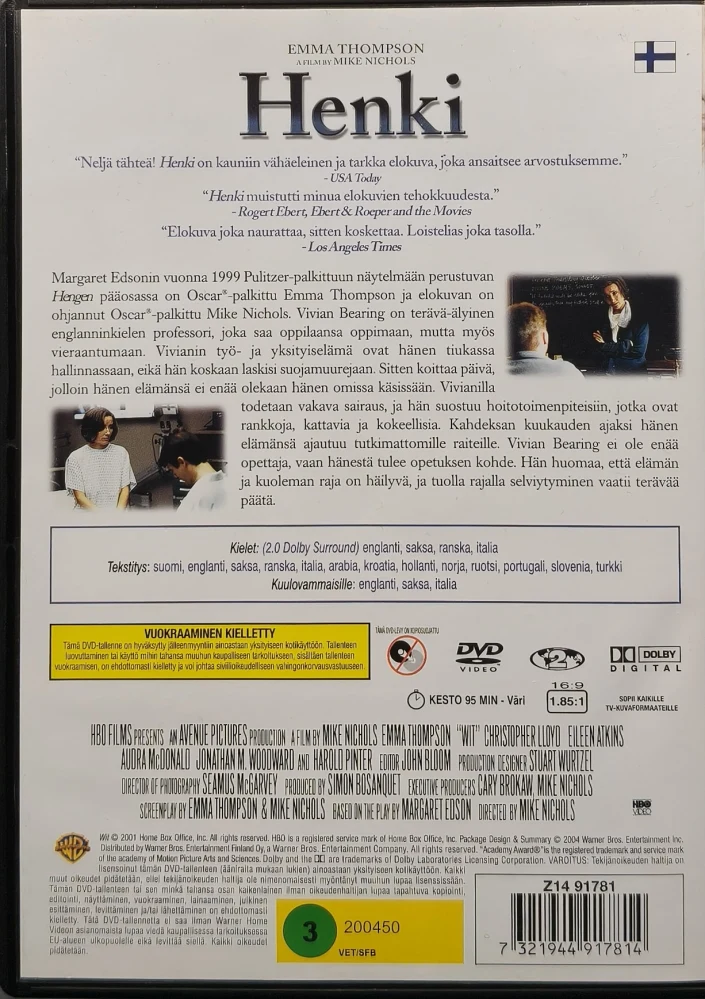 DVD) Mike Nichols: Henki - Wit (2001) Emma Thompson - SUOMIKANNET