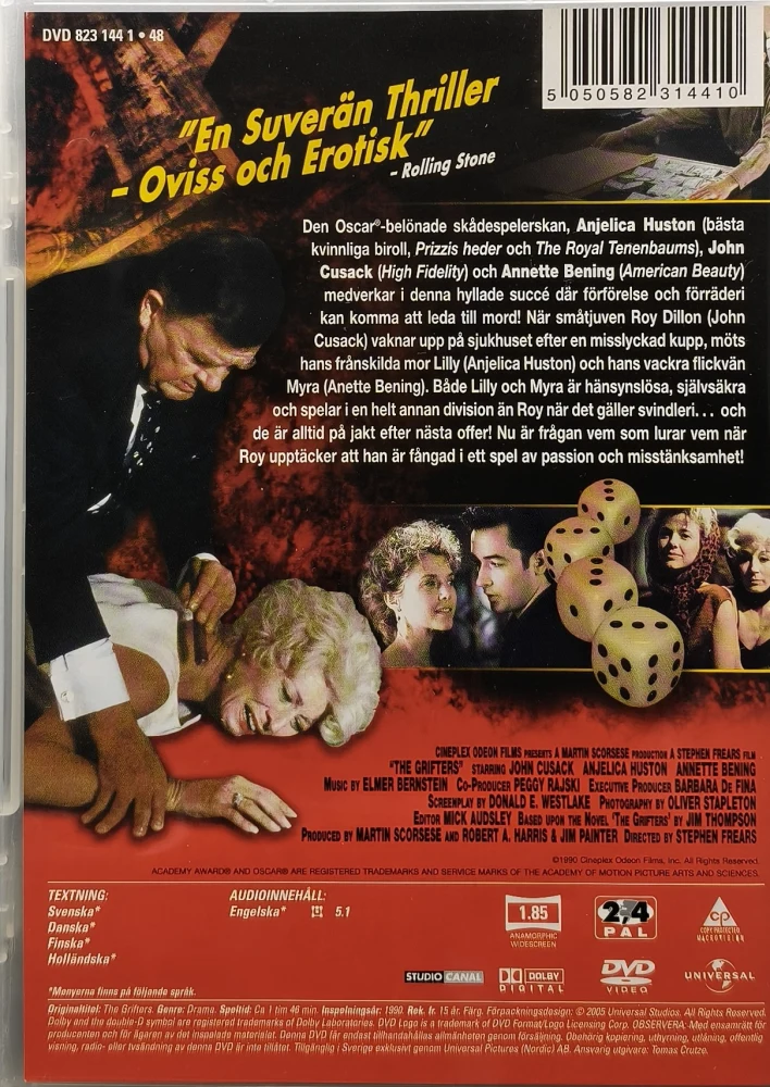 DVD) Anjelica Huston, John Cusack: The Grifters - Huijarit (1990) SUOMITEKSTIT