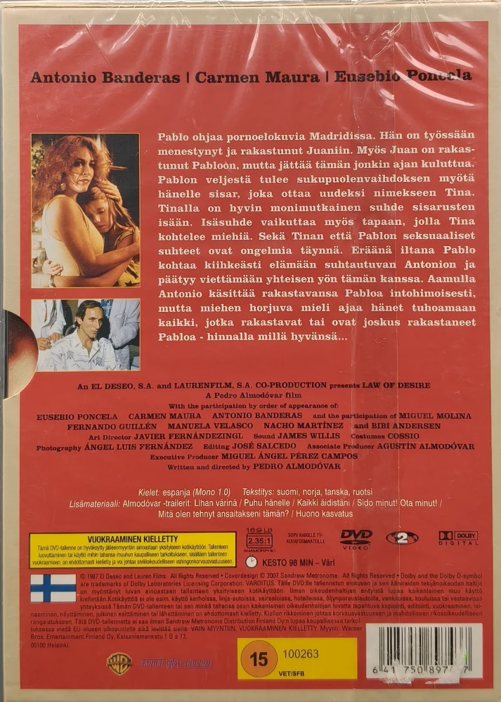 UUSI (DVD) Pedro Almodovar : Intohimon laki (1987) FESTIVAL SERIES