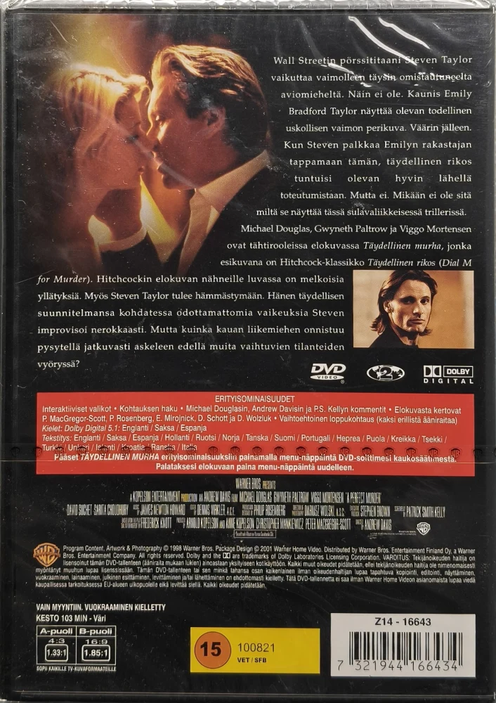 UUSI (DVD) Michael Douglas: Täydellinen Murha (1998) SUOMIKANNET