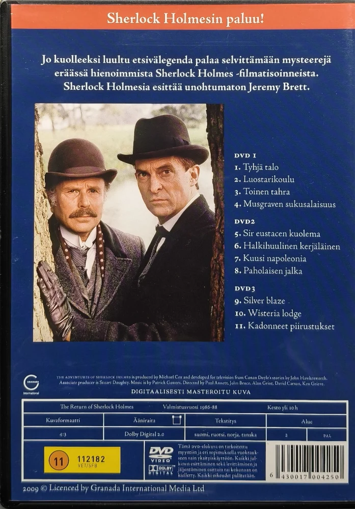 3 DVD) Jeremy Brett : Sherlock Holmesin paluu - SUOMIKANNET