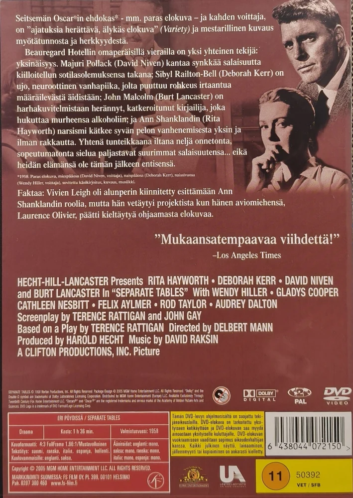 DVD) Rita Hayworth, Burt Lancaster: Eri pöydissä (1958) SÚOMIKANNET