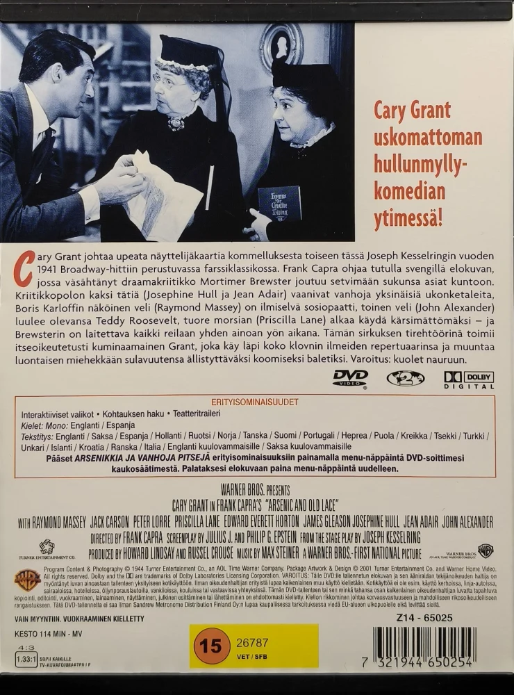 DVD) Cary Grant: Arsenikkia ja vanhoja pitsejä (1944) SUOMIKANNET