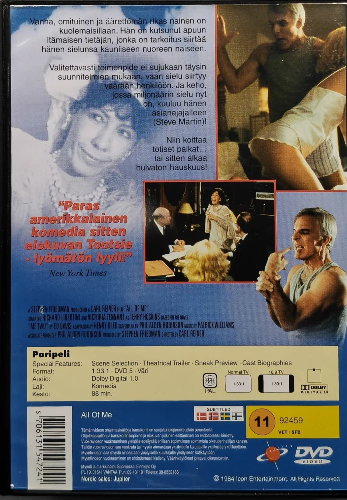 DVD) Steve Martin, Lily Tomlin: Paripeli - All of Me (1984) SUOMIKANNET
