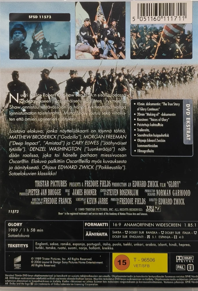 DVD) Matthew Broderick, Denzel Washington, Morgan Freeman: Glory (1989) SUOMIKANNET