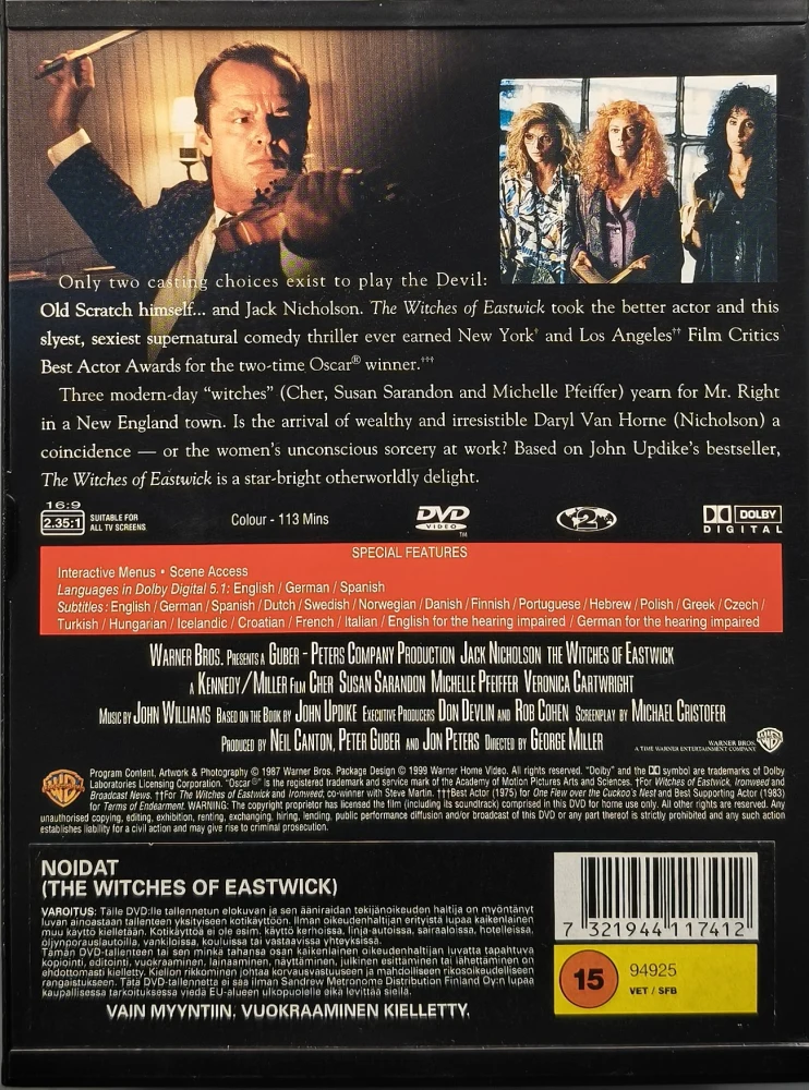 DVD) The Witches of Eastwick - Noidat (1987) SUOMITEKSTIT
