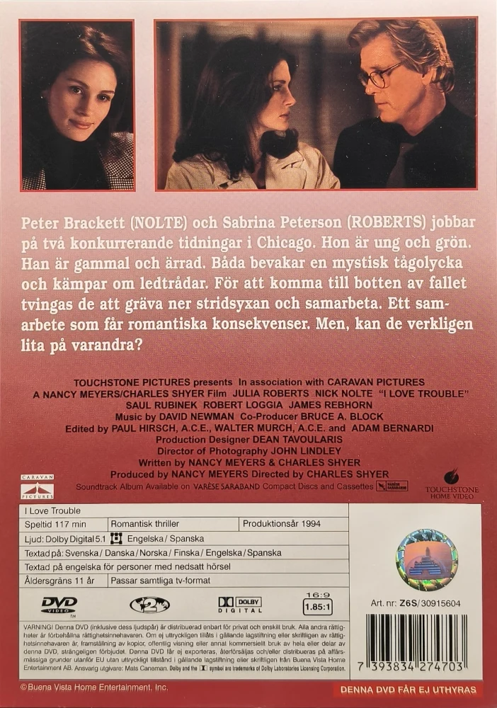 DVD) Nick Nolte, Julia Roberts: I Love Trouble (1994) SUOMITEKSTIT