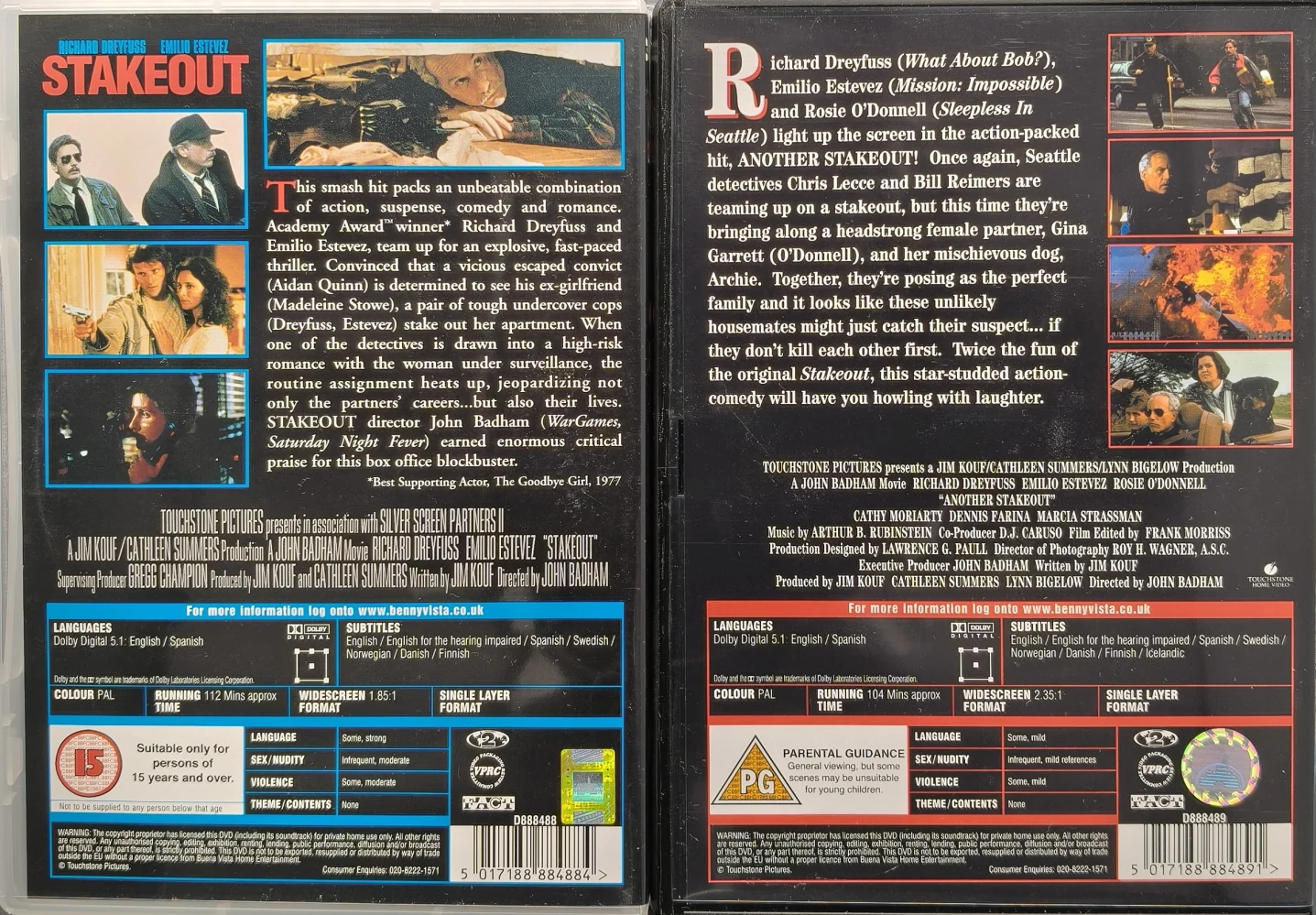 2 DVD) Kyttäyskeikka - Stakeout - 1 & 2 - SUOMITEKSTIT (1987 ja 1993)