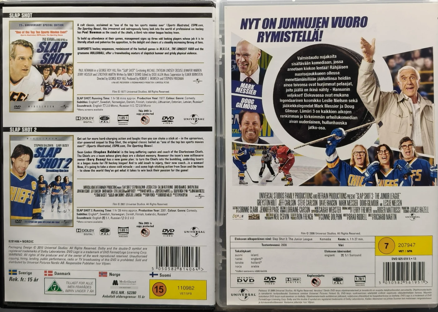 3 DVD) Lämäri (Slap Shot ) Trilogia - 1-3 (1977,2002,2003)