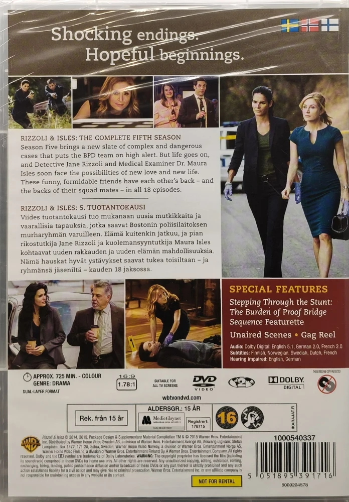 UUSI (4 DVD) Rizzoli & Isles: Kausi 5 (2015)