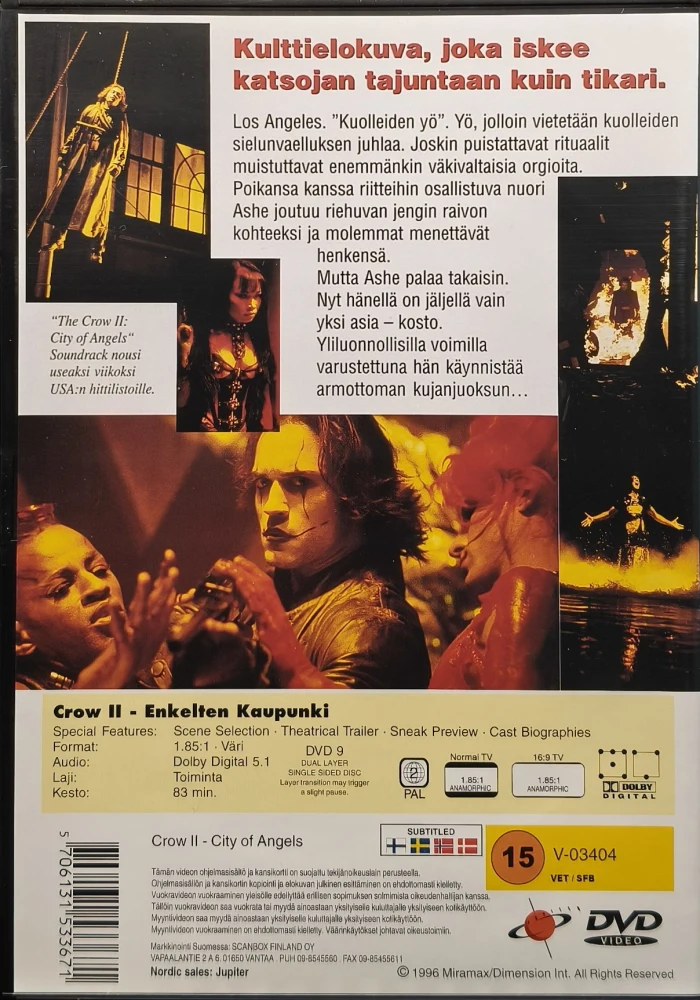 DVD) The Crow II: Enkelten kaupunki (1996) SUOMIKANNET - JUPITER