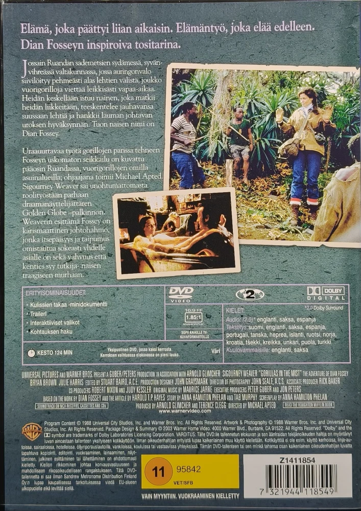 DVD) Sigourney Weaver: Sumuisten vuorten gorillat (1988) SUOMIKANNET
