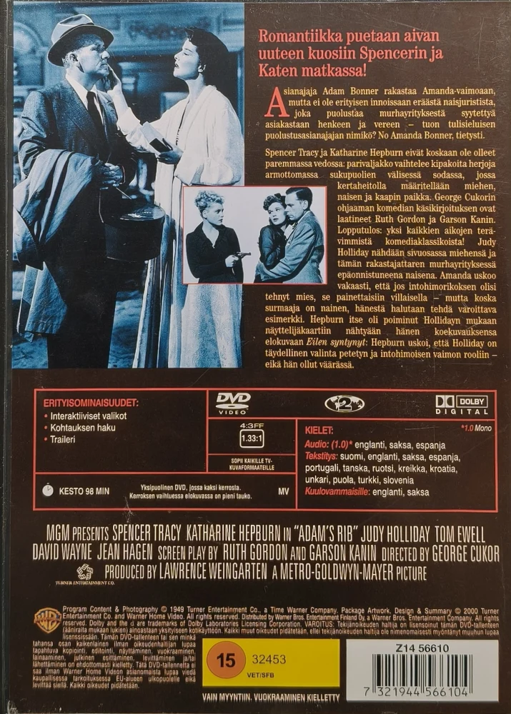 DVD) Katharine Hepburn, Spencer Tracy: Aatamin kylkiluu (1949) SUOMIKANNET