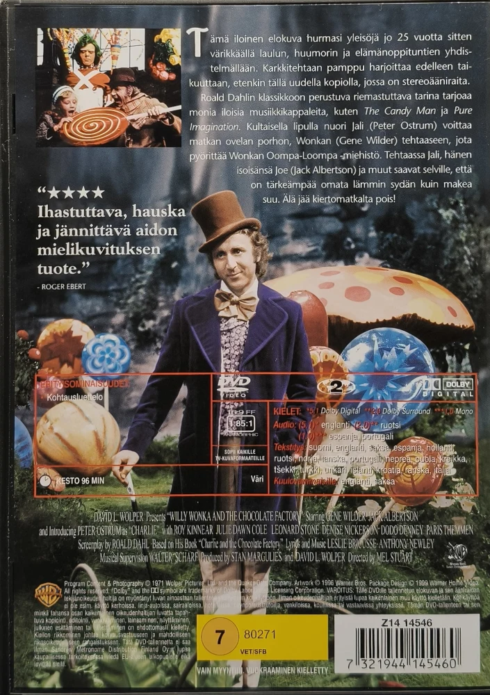 DVD) Jali ja Suklaatehdas - Willy Wonka And the Chocolate Factory (1971)