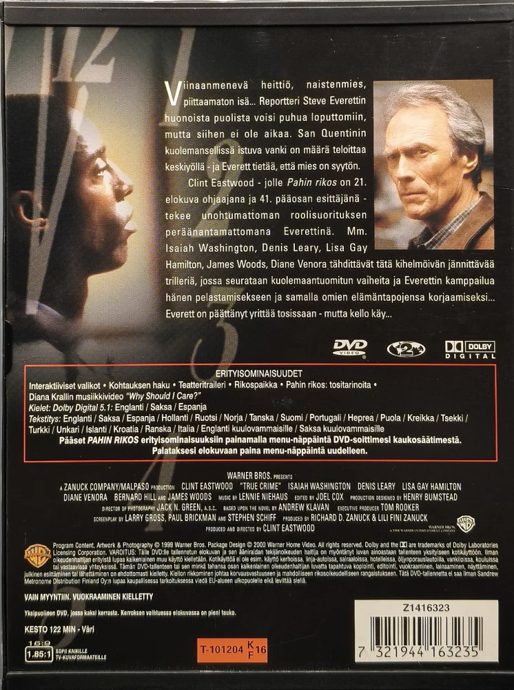 DVD) Clint Eastwood: Pahin rikos (1999) SUOMIKANNET