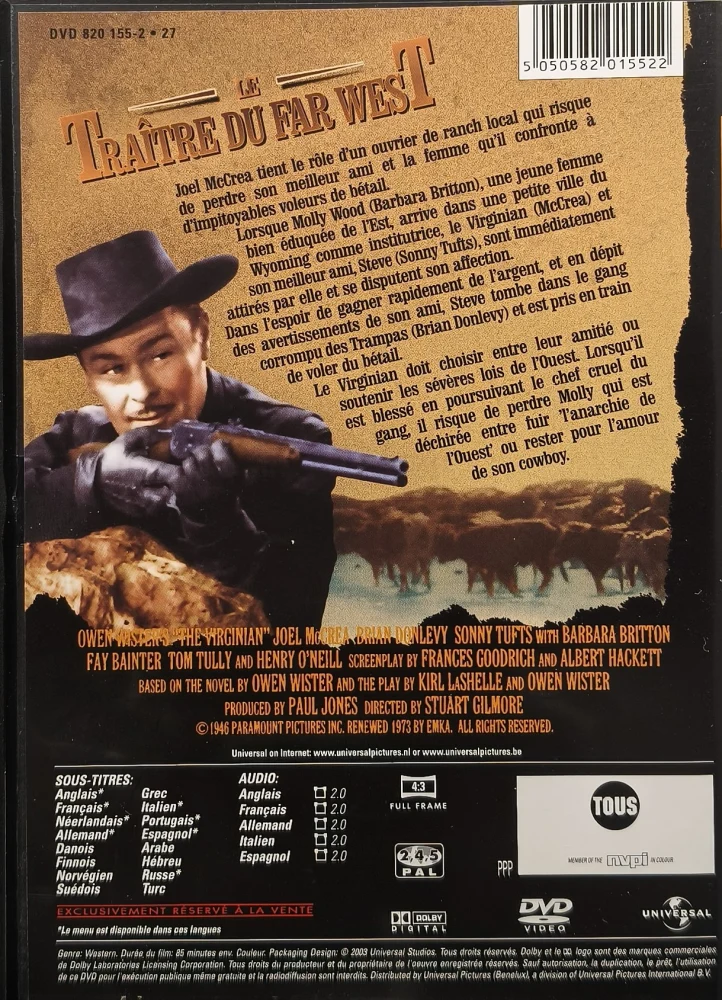 DVD) The Virginian - Rauhaton rajaseutu (1946) Joel McCrea, Brian Donlevy, Sonny Tufts