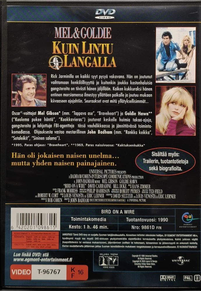 DVD) Mel Gibson, Goldie Hawn: Kuin Lintu Langalla (1990) EGMONT - SUOMIKANNET