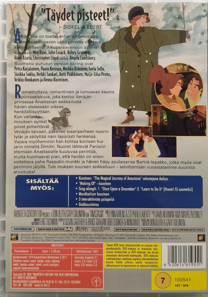 DVD) Anastasia (1997) SUOMIPUHE/TEKSTIT/KANNET - Piirroselokuva