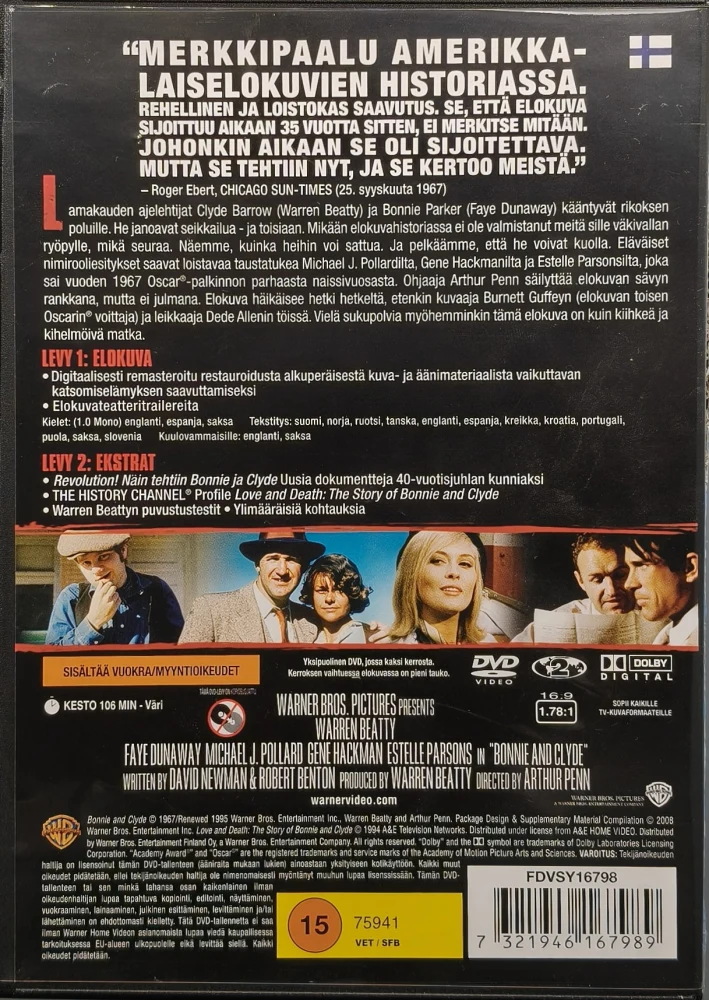 2 DVD) Bonnie ja Clyde - Erikoisjulkaisu (1967) SUOMIKANNET
