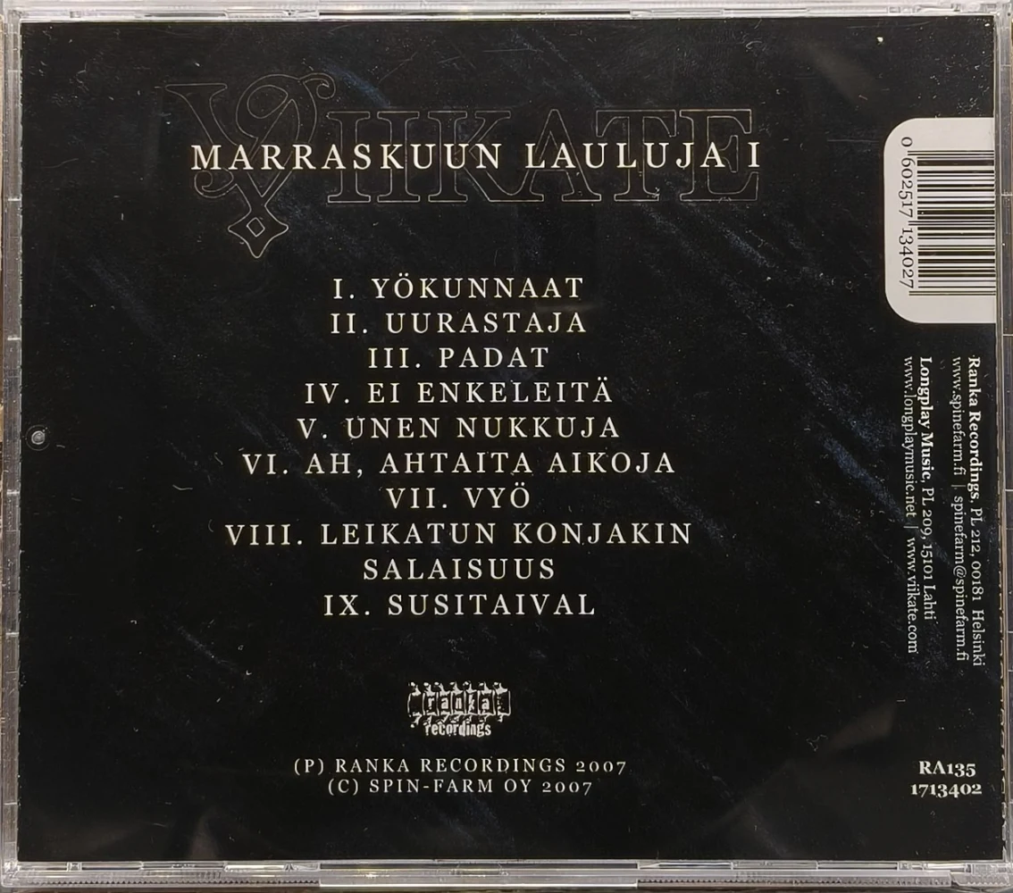 CD) Viikate – Marraskuun Lauluja I (1) 2007