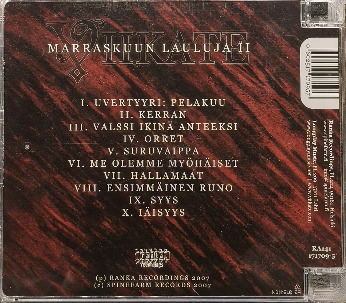 CD) Viikate – Marraskuun Lauluja II (2) 2007