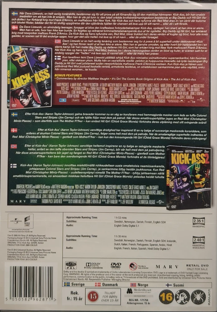 UUSI (2 DVD) Kick-Ass 1 & 2 (2010 / 2013)