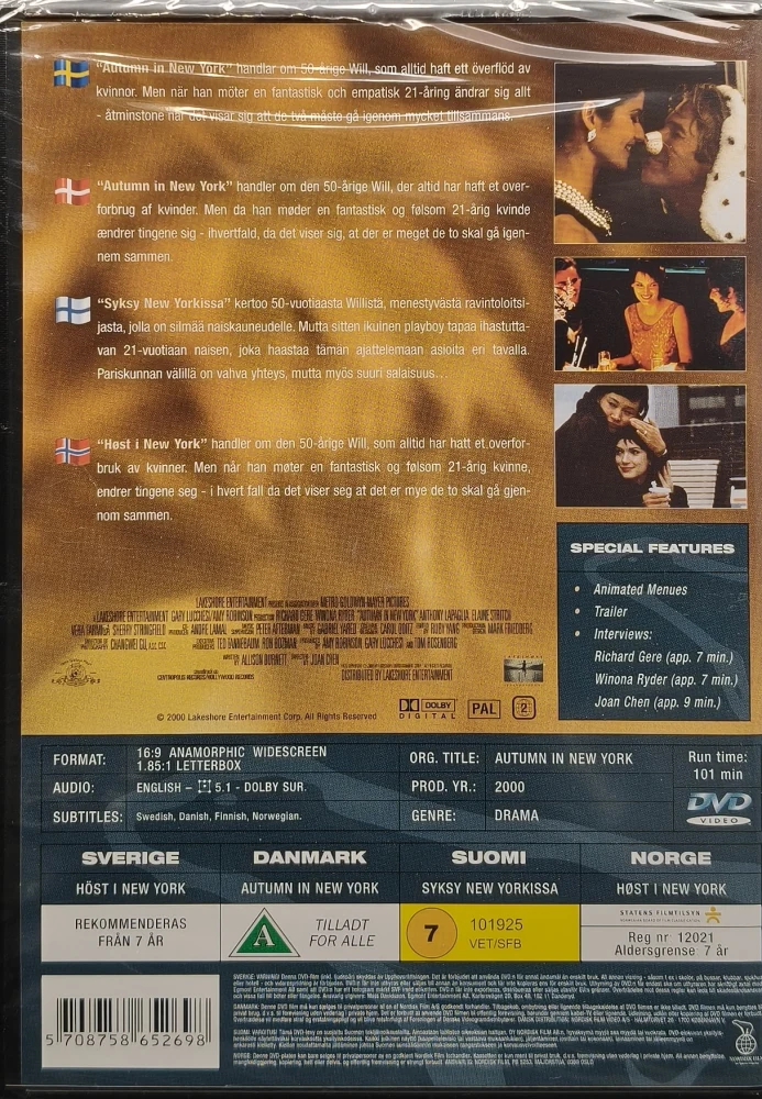 UUSI (DVD) Autumn in New York - Syksy New Yorkissa (2000)