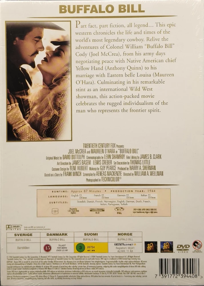 UUSI (DVD) Buffalo Bill (1944) Joel McCrea, Maureen O'Hara