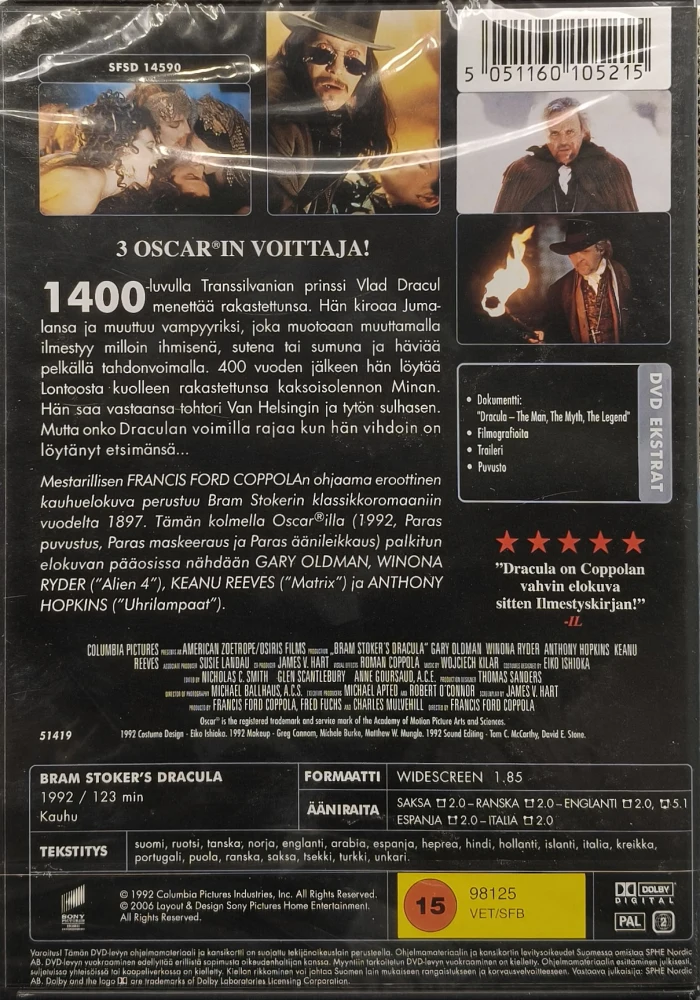 UUSI (DVD) Keanu Reeves, Anthony Hopkins: Dracula (1992) SUOMIKANNET