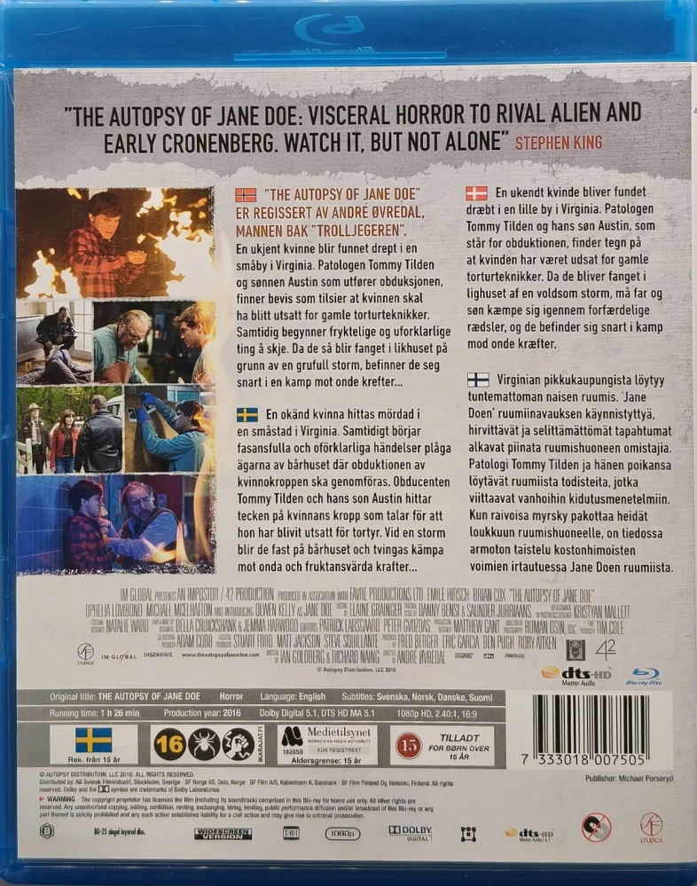 BLU-RAY) Emile Hirsch: The Autopsy of Jane Doe (2016) SUOMITEKSTIT
