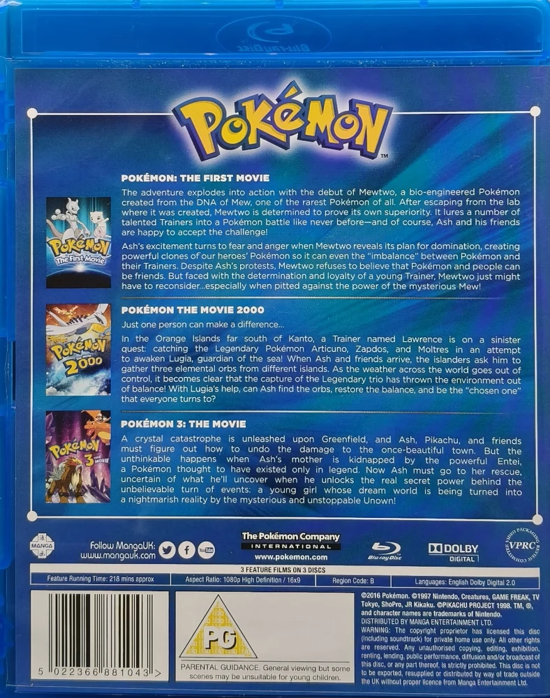 3 BLU-RAY) Pokemon Kolmen Elokuvan Kokoelma - Elokuvat 1-3