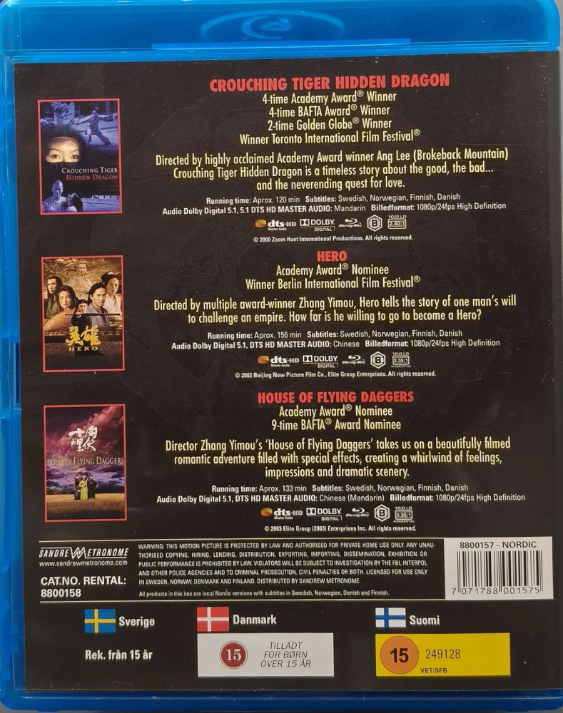 3 BLU-RAY) ASIAN BOX - Hiipivä tiikeri, piilotettu lohikäärme, Hero, Lentävien tikarien talo