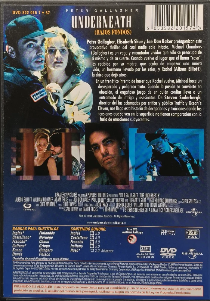 DVD) Underneath - Isku vasten kasvoja (1995) Peter Gallagher, Elisabeth Shue
