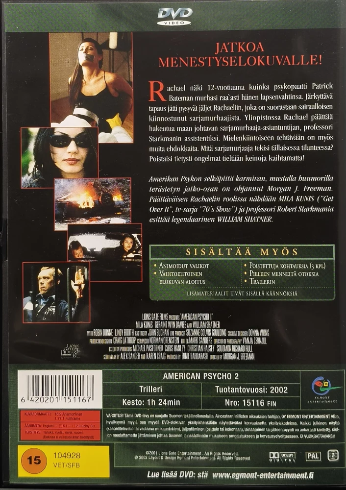 DVD) Amerikan psyko 2 (2002) EGMONT - SUOMIKANNET