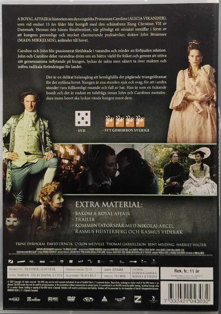 DVD) Mads Mikkelsen, Alicia Vikander: A Royal Affair - Kuningatar ja Henkilääkäri (2012)