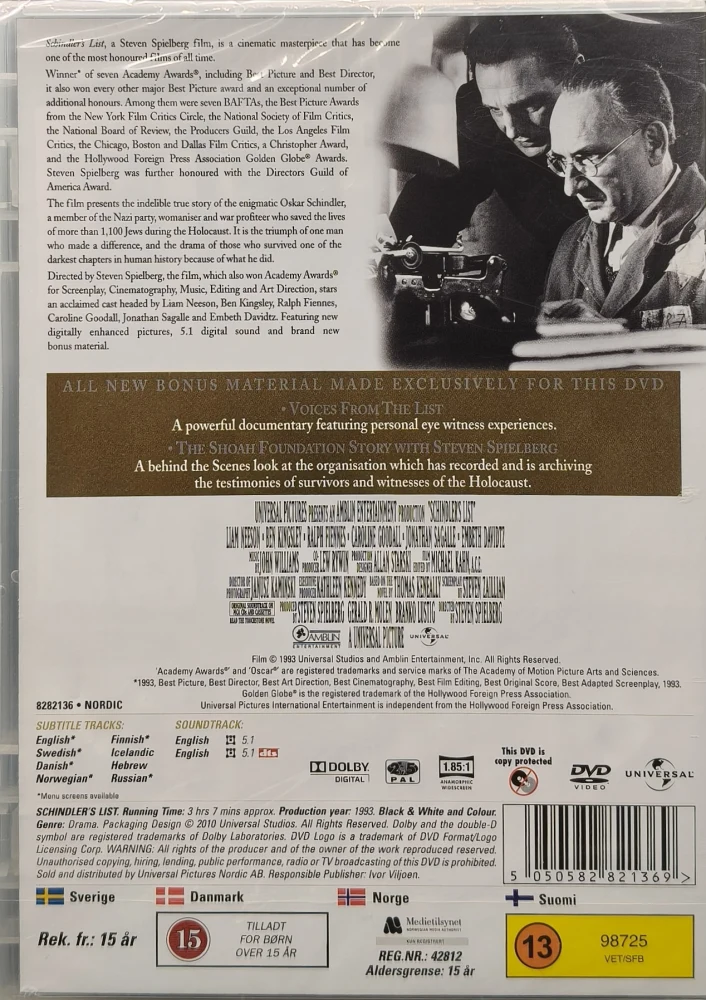 UUSI (DVD) Schindler’s List - Schindlerin lista (1993) OSCAR EDITION