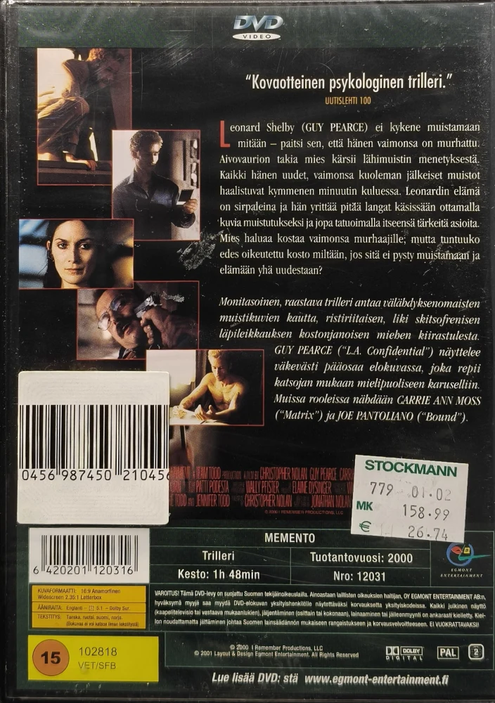UUSI (DVD) Guy Pearce: Memento (2000) EGMONT - SUOMIKANNET