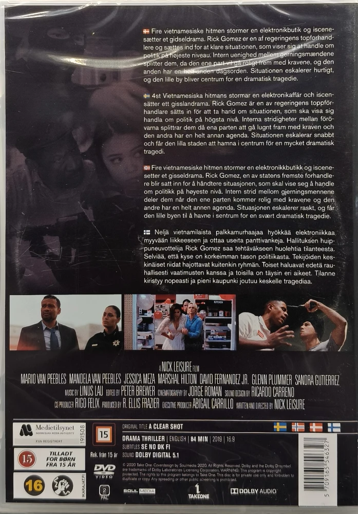 UUSI (DVD) Mario Van Peeples: A CLEAR SHOT (2019)