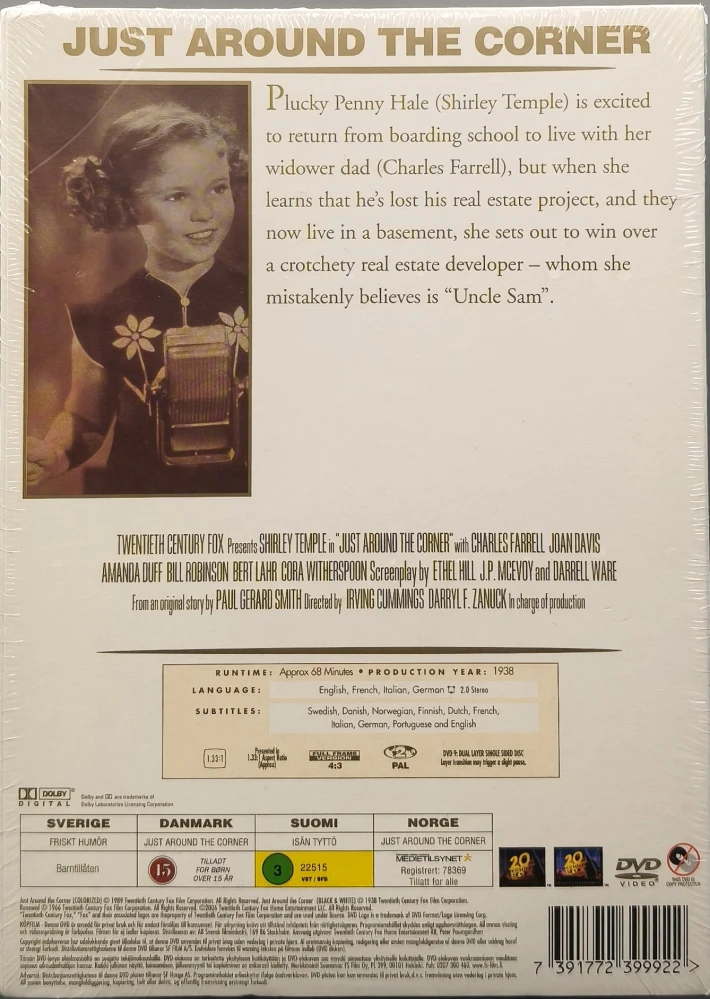 UUSI (DVD) Shirley Temple: Just Around The Corner - Isän Tyttö (1938)