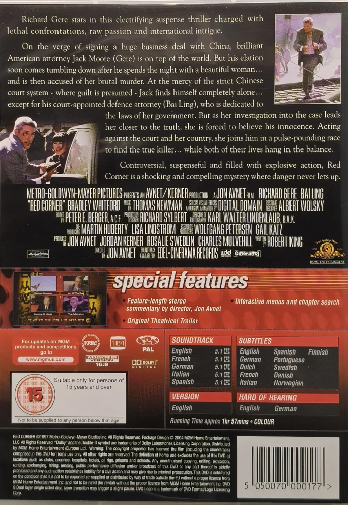DVD) Richard Gere: Red Corner - Punainen Labyrintti (1997) SUOMITEKSTIT