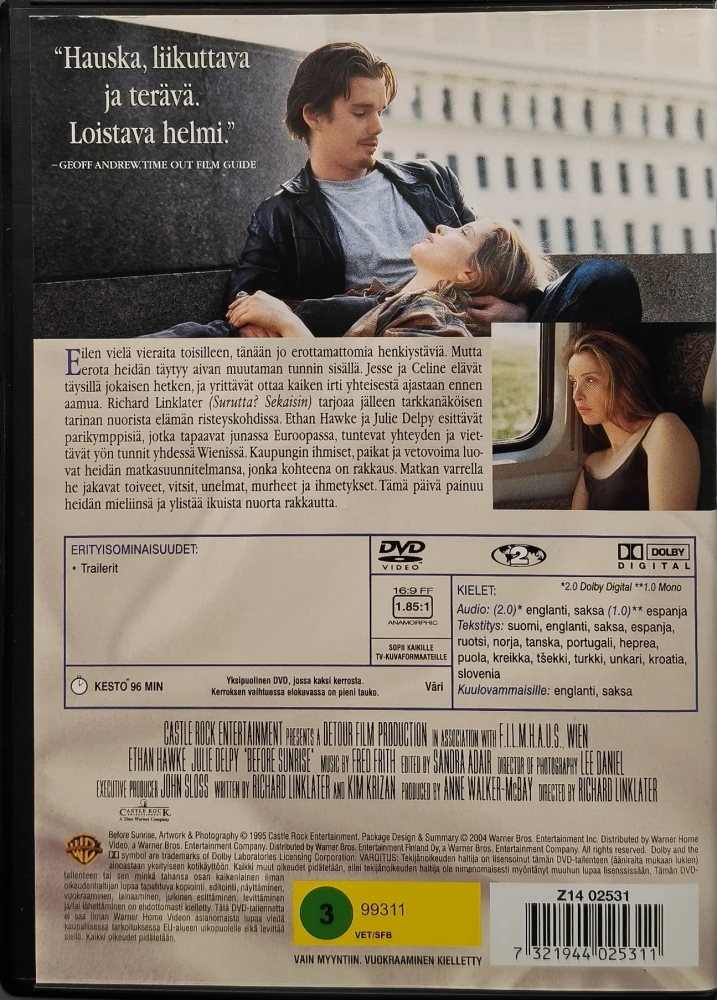 3 DVD) Ethan Hawke, Julie Delpy: Rakkautta ennen -trilogia - SUOMIKANNET