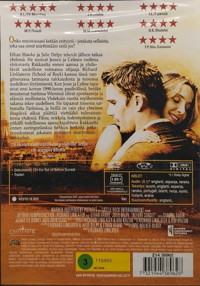 3 DVD) Ethan Hawke, Julie Delpy: Rakkautta ennen -trilogia - SUOMIKANNET