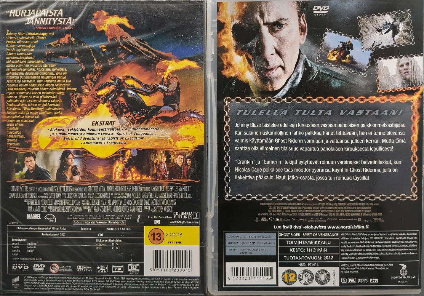 3 DVD) Ghost Rider - aaveajaja & Koston henki (1&2) 2007/2012 - SUOMIKANNET