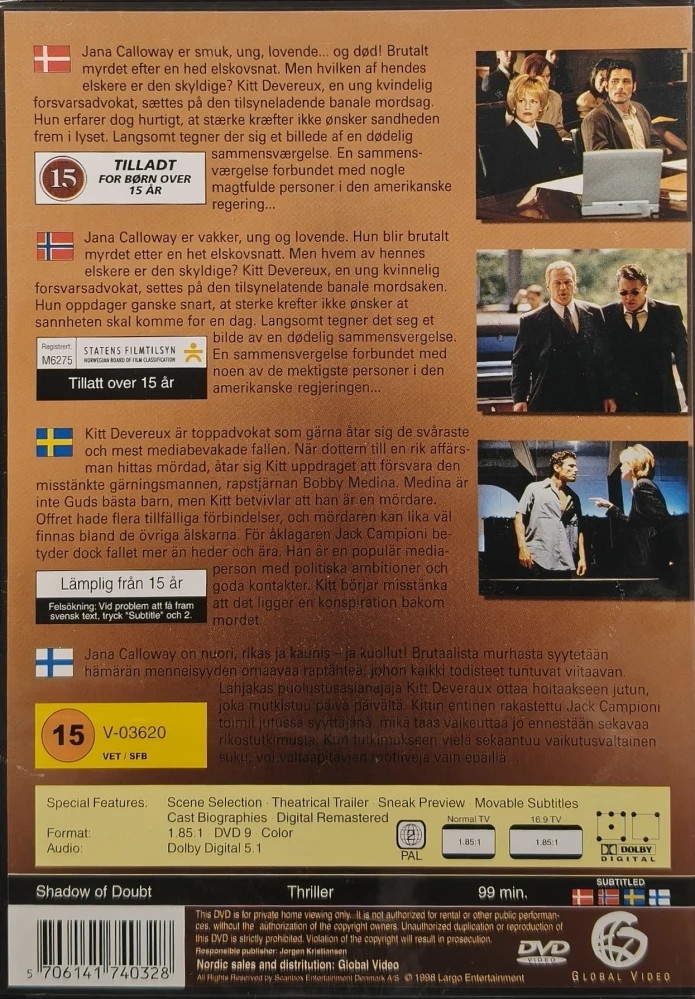 UUSI (DVD) Shadow of Doubt - Epäilyksen verho (1998)