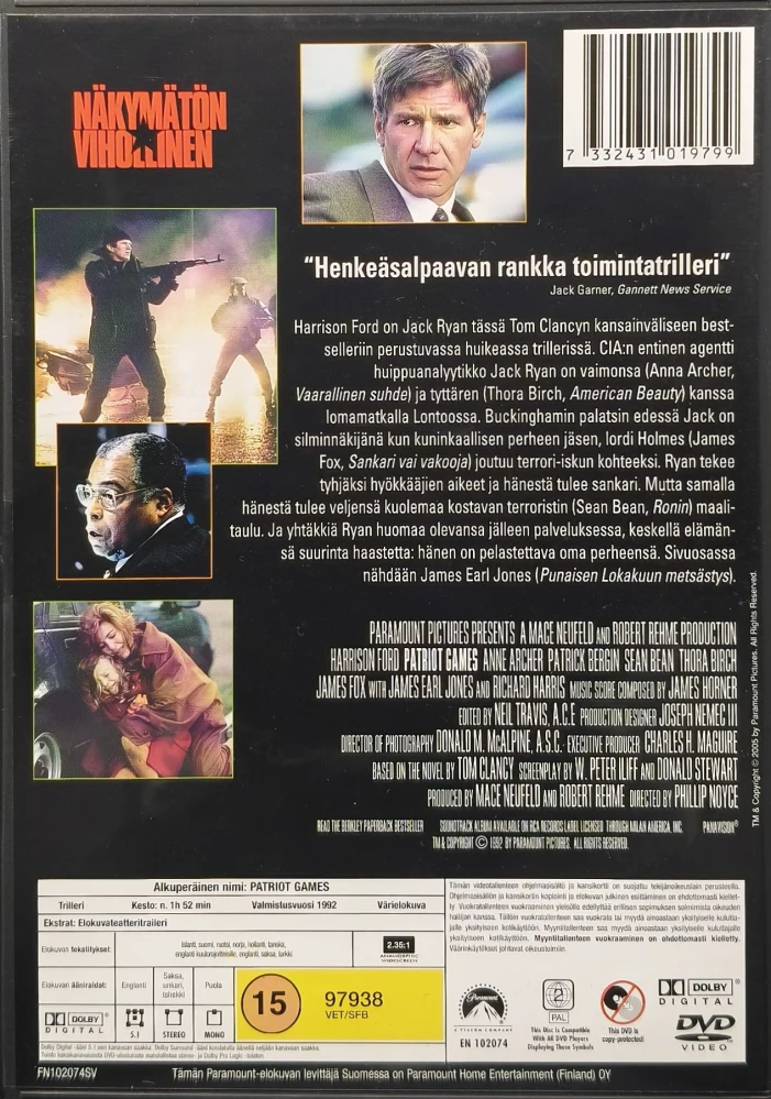 DVD) HARRISON FORD: Näkymätön vihollinen (1992) SUOMIKANNET