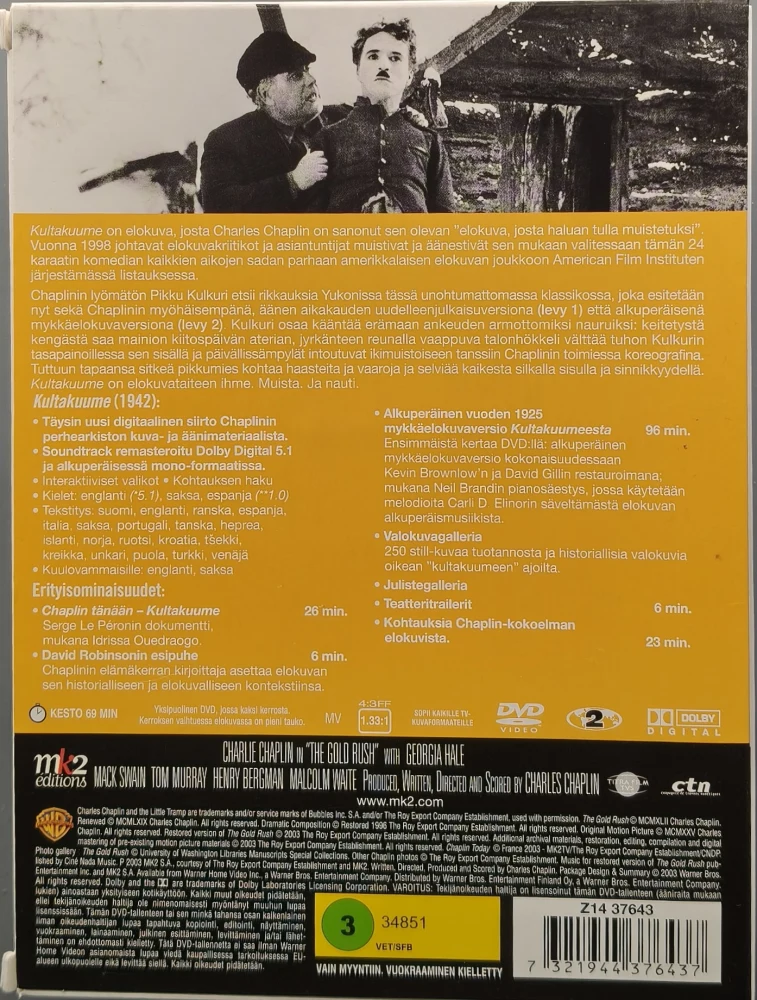 2 DVD) Charles Chaplin: Kultakuume / The Gold Rush - Erikoisjulkaisu