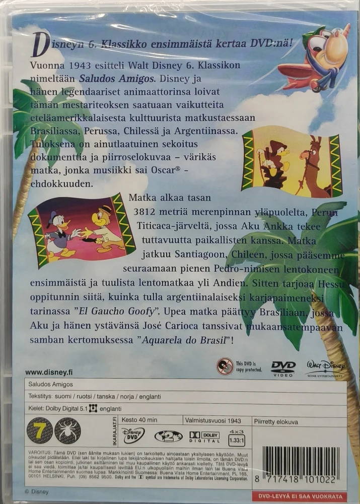 UUSI (DVD) Walt Disney Klassikko 6. - SALUDOS AMIGOS (1943)
