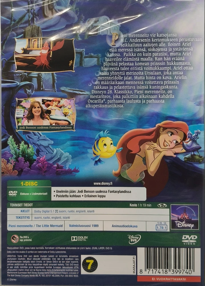 UUSI (DVD) Disney Klassikko nro 28: Pieni merenneito (1989)