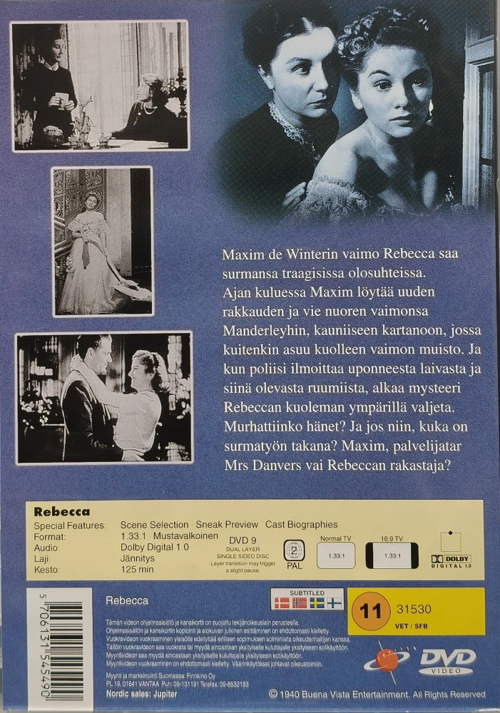 DVD) Alfred Hitchcock: Rebecca (1940)  SUOMIKANNET - JUPITER